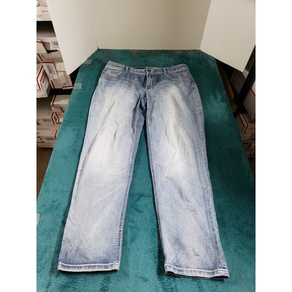 Chicos Jeans 1 US Size 8 Womens Blue Stretch Denim Pants Mid Rise Straight - Picture 1 of 12